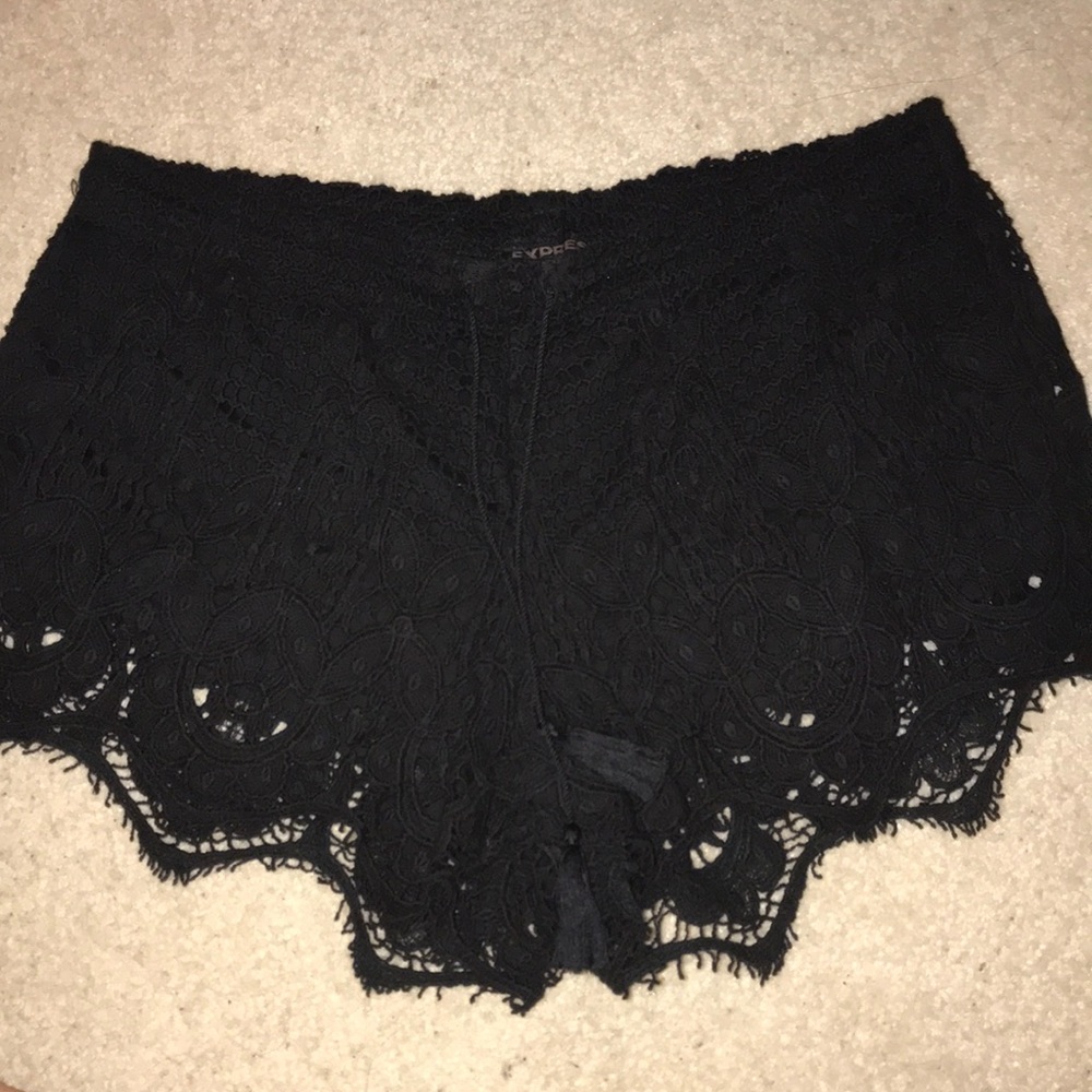 Crochet black lace shorts